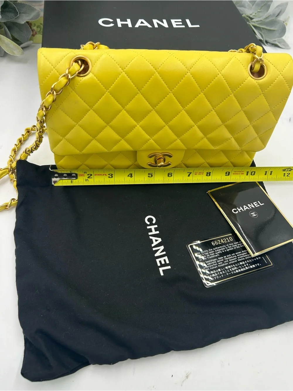 Women's Chanel Classic Quilted double Flap Bag in Yellow with Gold Hardware